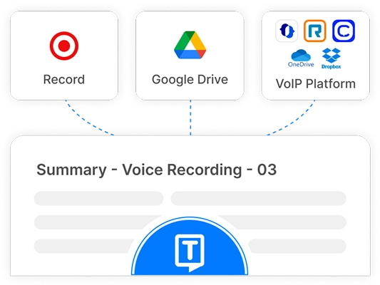 Step 1 in Transkriptor showing how to create an account, then upload or record audio and video files for accurate AI transcription.