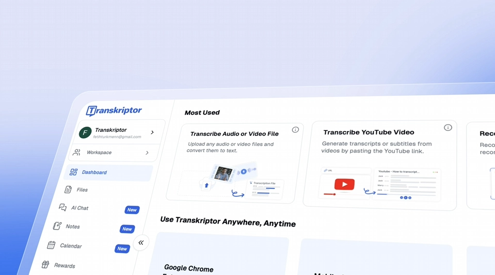 Video demonstrating how to chat with Transkriptor's AI to ask questions and get insights from your files.