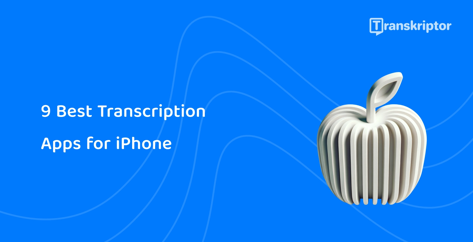Stylized apple with sound waves represents the top transcription apps available for iPhone users.