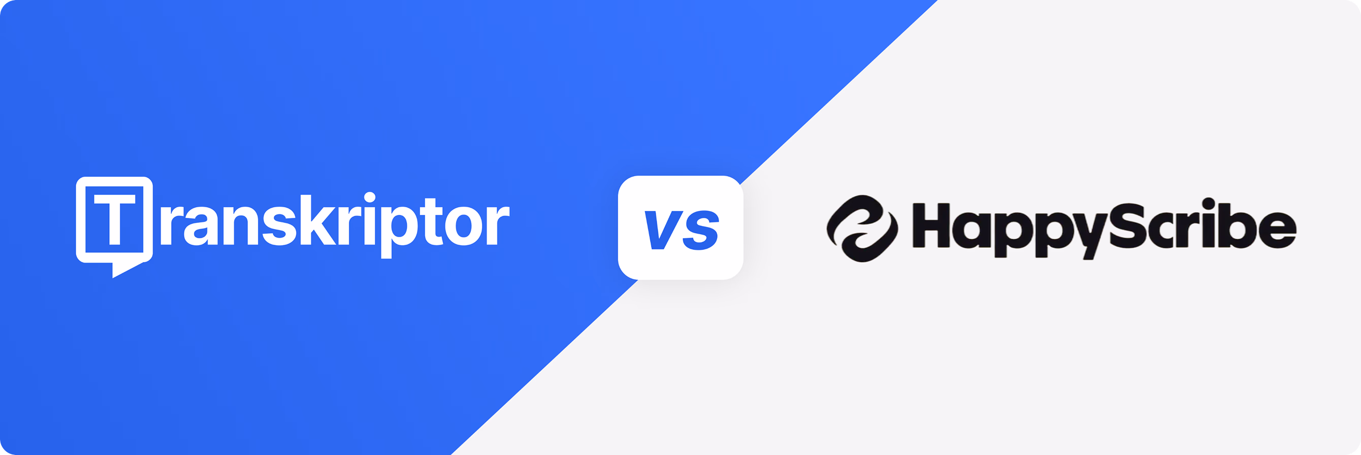 Banner de comparação Transkriptor vs HappyScribe com logotipos.