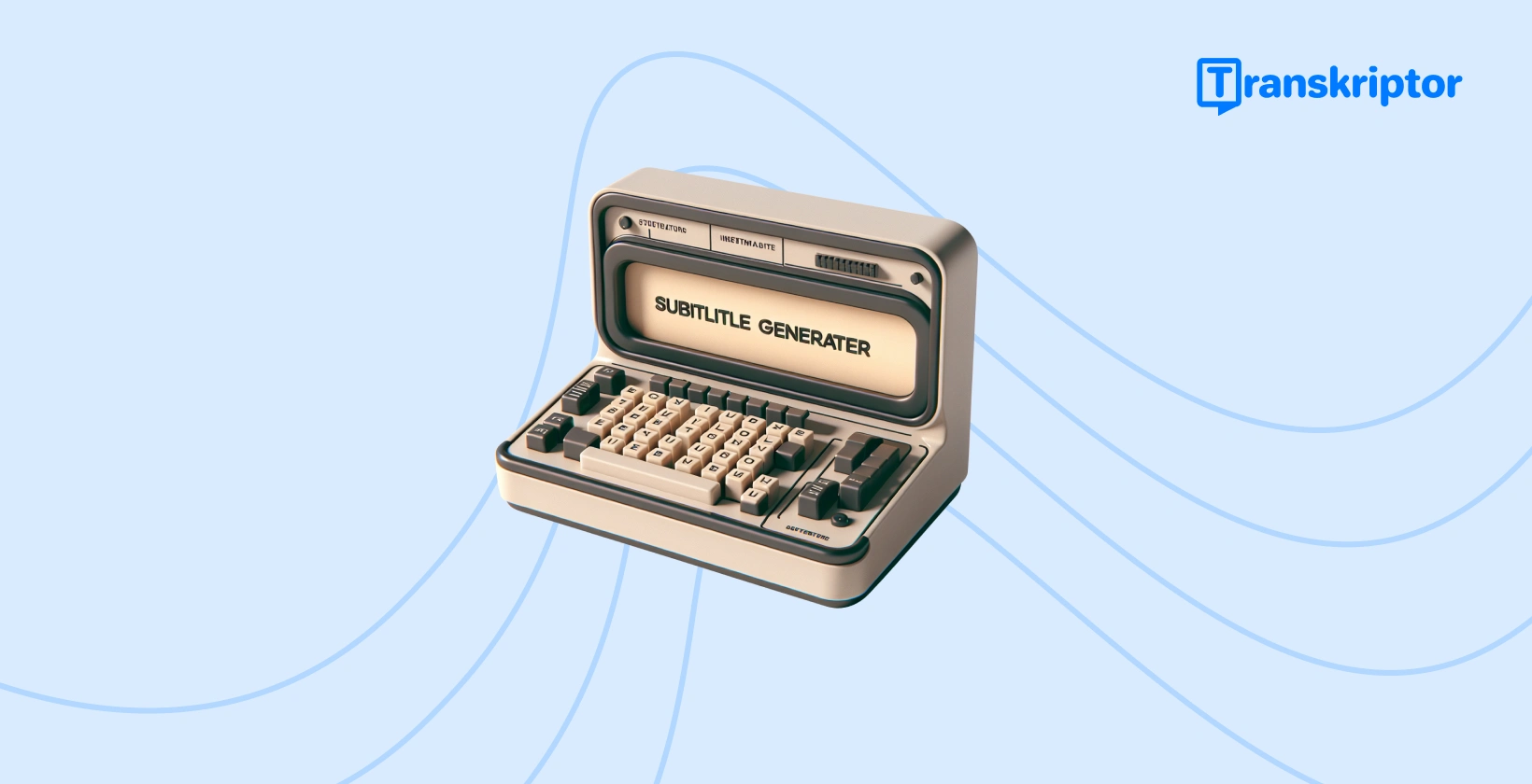 Egy vintage feliratgenerátor írógép, amely a feliratok létrehozásának folyamatát szimbolizálja iMovie-ben, javítva a videó hozzáférhetőségét.