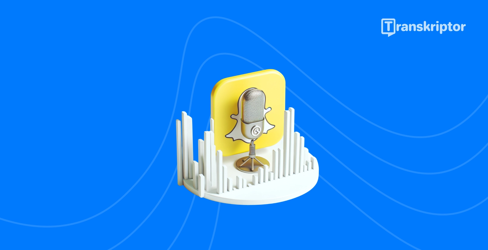 Transkriptor의 오디오 전사 가이드를 상징하는 Snapchat 유령 및 마이크 아이콘.