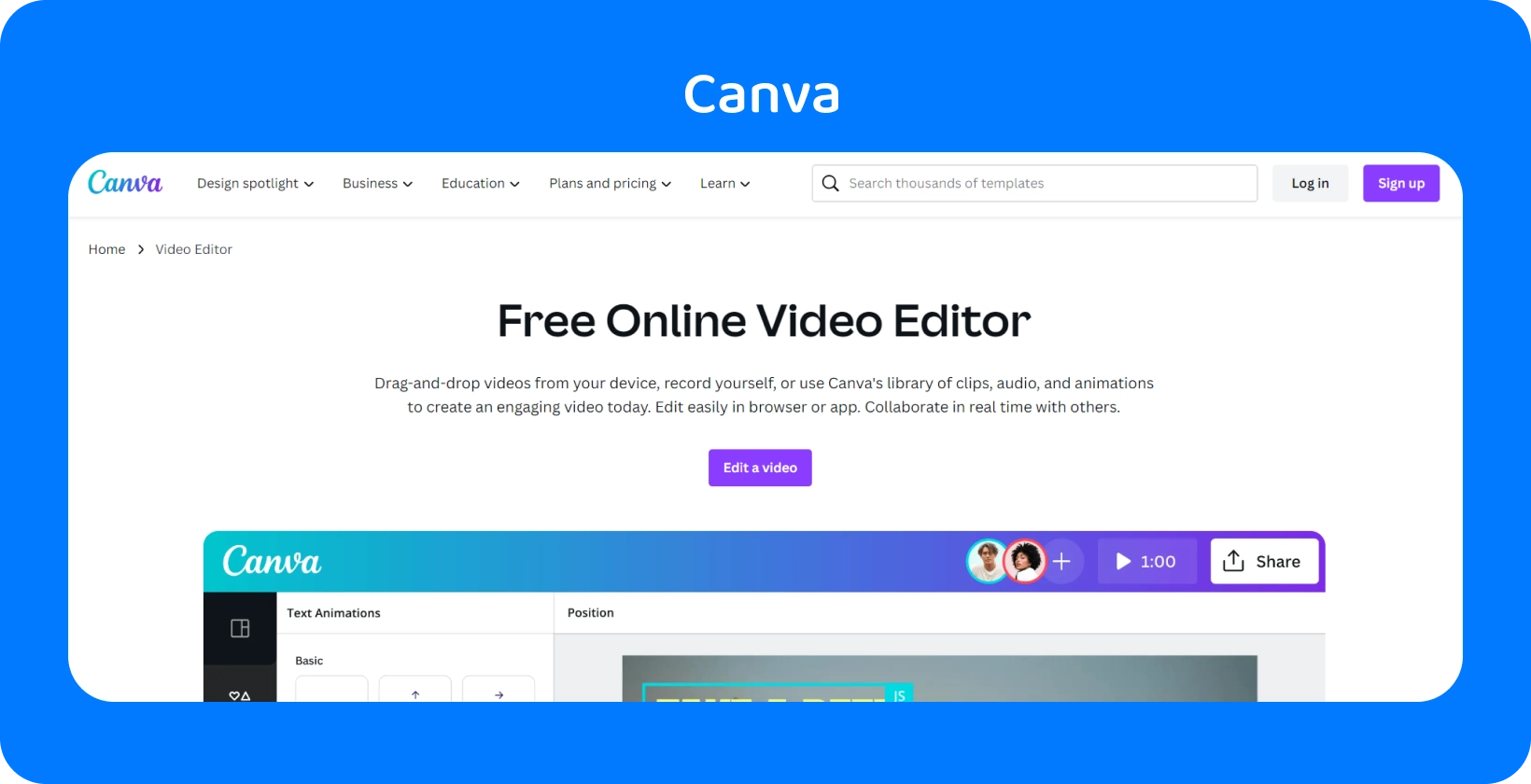 Canva's user-friendly interface displayed with various design options for social media, presentations, videos, and more.