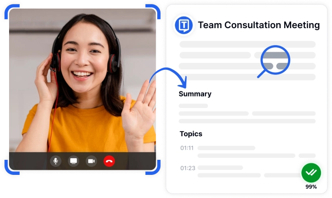 Transcrição de áudio confiável para consultores, garantindo alta precisão na conversão de voz para texto.