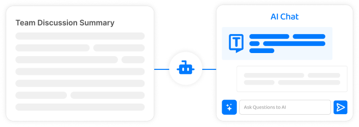 Interface do assistente alimentado por IA para resumir e interagir em chat com base no conteúdo da transcrição.