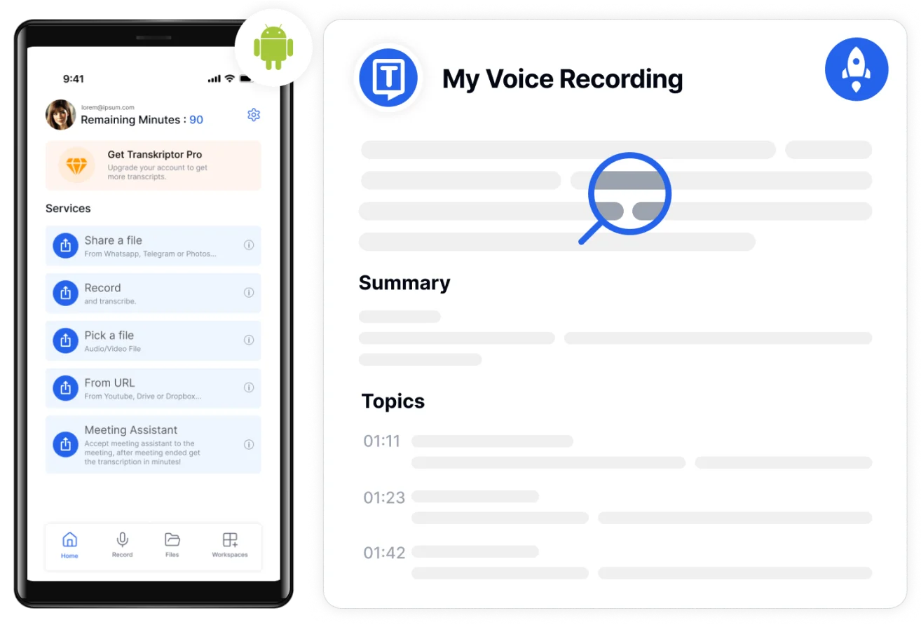 As melhores opções de aplicativos de transcrição para Android, destacando recursos e avaliações de usuários.