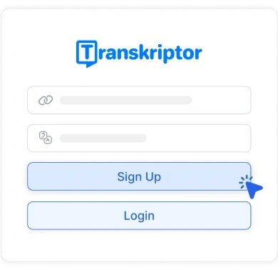 Crie facilmente uma conta Transkriptor para começar a gravar e transcrever instantaneamente.