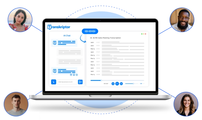 Cresça mais rápido com um melhor treinamento apoiado por transcrições precisas de reuniões de vendas.