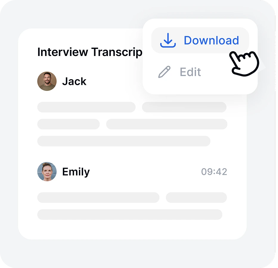 Opção para baixar a transcrição de texto final de um arquivo de fala.