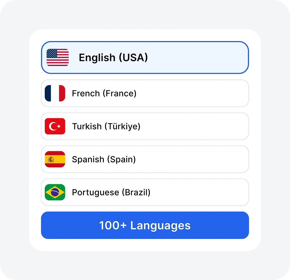 Interface de seleção de idioma para transcrição de fala em texto.