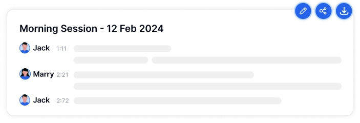 Acompanhe o progresso da sessão usando o reconhecimento do locutor nas transcrições.