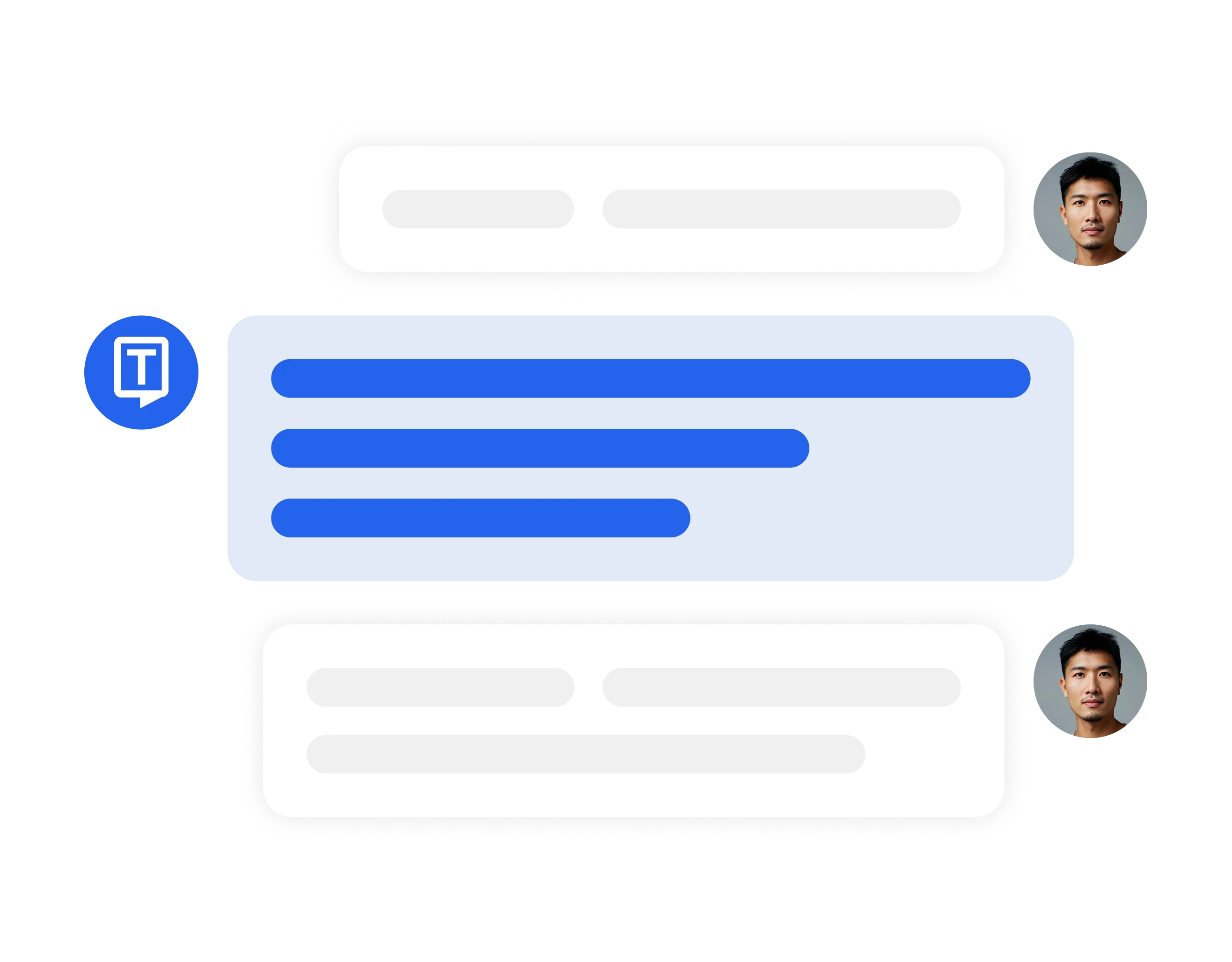 Interface de chat do Transkriptor com imagens de perfil de usuários.