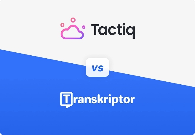Comparação do software de transcrição Transkriptor vs Tactiq mostrando alternativas de soluções de gravação e anotações de reuniões.