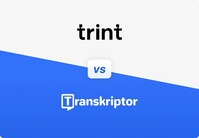 Comparação do software de transcrição Transkriptor vs Trint mostrando alternativas competitivas para soluções de conversão de áudio em texto.