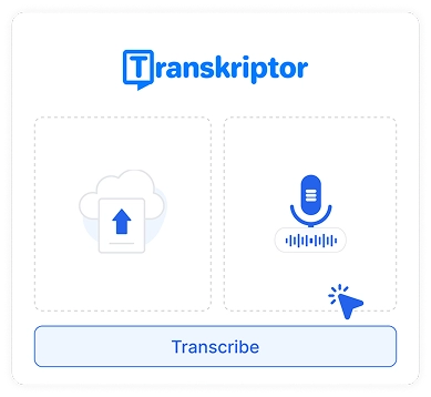 Página mostrando uma opção para fazer upload de áudio ou colar um link para transcrição.