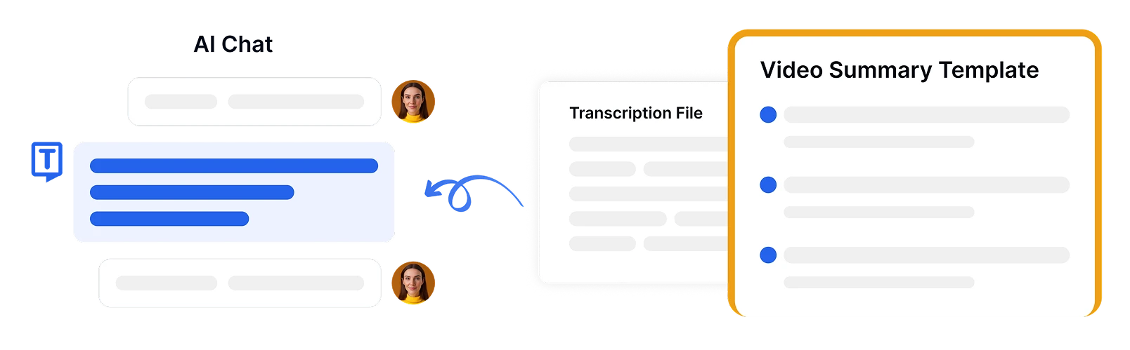 Identificação avançada de falantes no Transkriptor rotulando automaticamente diferentes falantes em transcrições de vídeo para documentação clara.