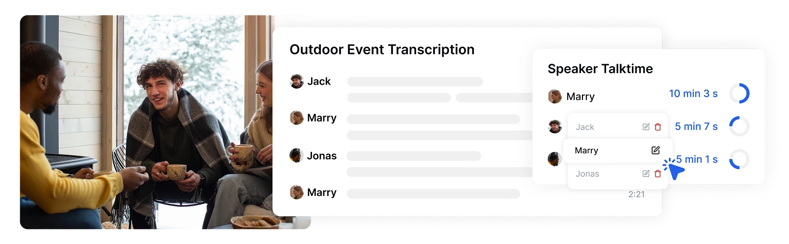 Múltiplas fontes de entrada de vídeo, permitindo transcrição flexível do Transkriptor a partir de dispositivos, armazenamento em nuvem e plataformas de reunião.