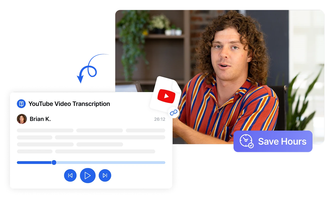 O Transkriptor converte vídeos do YouTube em transcrições de texto precisas com até 99% de precisão para reaproveitamento de conteúdo e pesquisa.